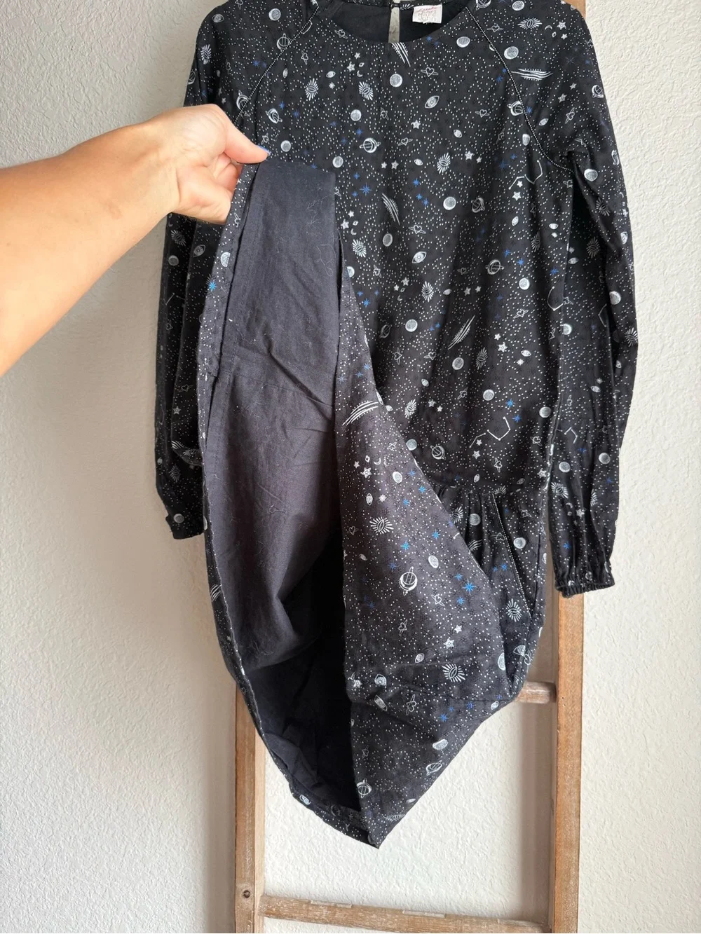 Little Karl Marc John Ralaxy Noir Celestial Galaxy Long Sleeve Dress Sz: 12
